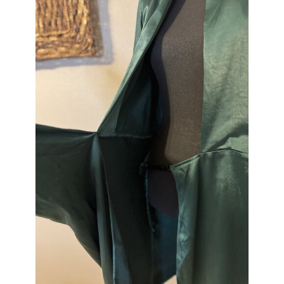 Aakaa Dress M Emerald Green Satin Long Sleeve Tie Front Cut Out NEW - Picture 5 of 15